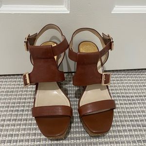 Vince Camuto Womens Noli Sandals Brown Leather Espadrille Platform Wedge Size 6